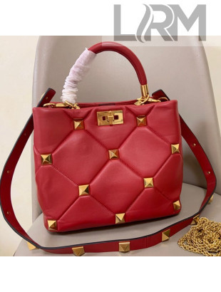 Valentino Large Roman Stud Lambskin Top Handle bag 0199L Red 2021