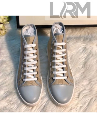 Gucci GG Canvas and Calfskin High-top Sneakers Beige 2019  