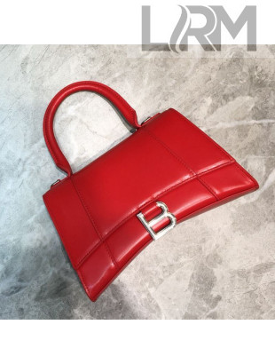 Balenciaga Hourglass Small Top Handle Bag in Smooth Leather Red/Silver 2019