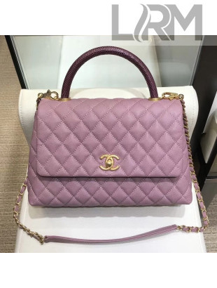 Chanel Chevron Grained Calfskin Coco Lizard Handle Small Bag Lavender 2018