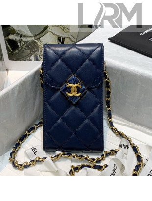 Chanel Leather Phone Holder with Chain and Plexi & Gold-Tone Metal AP2262 Navy Blue 2021