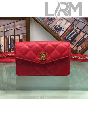 Chanel Lambskin Chain Flap Waist Bag Red 2019