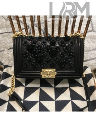 Chanel Camellia Large Boy Flap Bag A67085 Black 2019