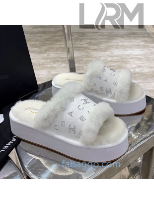 Chanel Crystal CC Platform Sandals White 2020