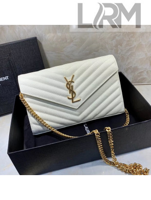 Saint Laurent 360452 Monogram Chain Wallet in Grained Matelasse Leather White (GHW)2019