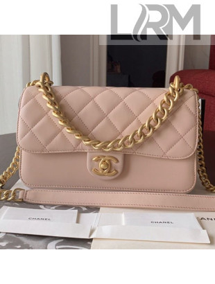 Chanel Wax Quilted Calfskin Medium Classic Flap Bag Light Pink 2019