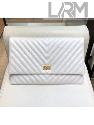 Chanel Chevron Flap Clutch White 2019