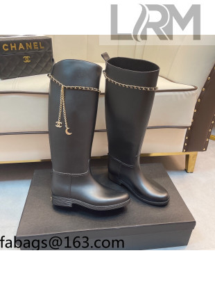 Chanel Vintage Rubber Rain High Boots Black 2021 02