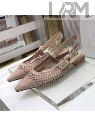 Dior J'Adior Slingback Ballerina Flat in Nude Pink Mesh Embroidery 2021