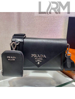 Prada Saffiano Leather Mini Envelope Bag 1BP020 Black 2021