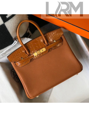 Hermes Touch Birkin Bag 30cm in Crocodile Embossed Leather and Togo Calfskin Brown/Gold 2021