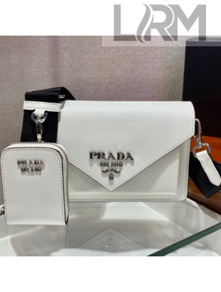 Prada Saffiano Leather Mini Envelope Bag 1BP020 White 2021