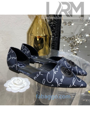 Chanel Vintage Signature Silk Flat Ballerinas with Circle CC Charm 70mm 20101904 Navy Blue 2020