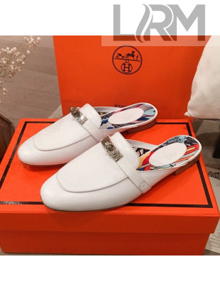 Hermes Classic Kelly Calfskin Flat Mules White 2020