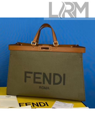 Fendi Peekaboo X-TOTE Canvas Tote Bag Deep Green 2020