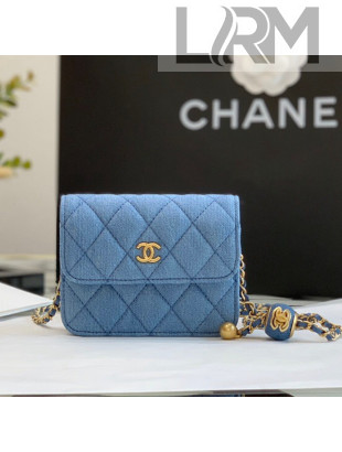 Chanel Denim Clutch with Chain and Ball AP1628 Light Blue 2022 25