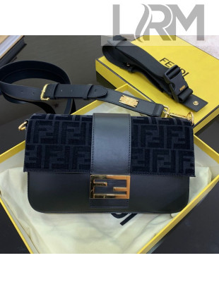 Fendi Men's Baguette Leather FF Fabric Medium Shoulder Bag/Belt Bag Black 2019