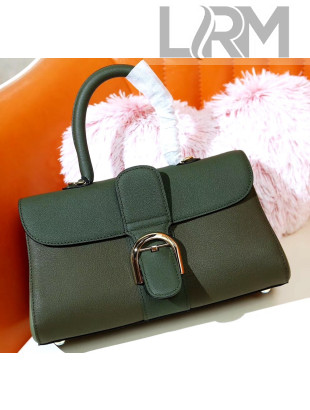 Delvaux Brillant East/West PM Rodéo Top Handle Bag in Grained Calf Leather Deep Green/Green 2020