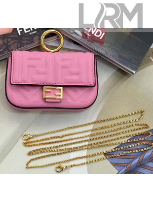 Fendi NANO BAGUETTE Charm Bag in FF Leather Pink 2020