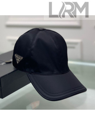 Prada Oxford Fabric Logo Baseball Hat Black 2020