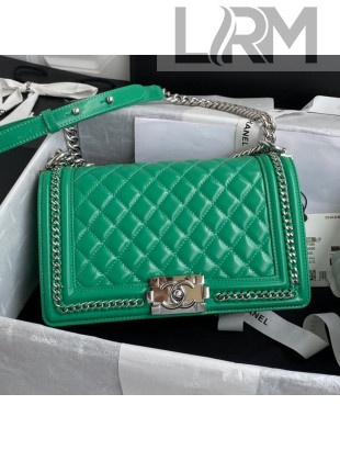 Chanel Quilted Calfskin Chain Charm Boy Handbag A67086 Green/Silver 2020