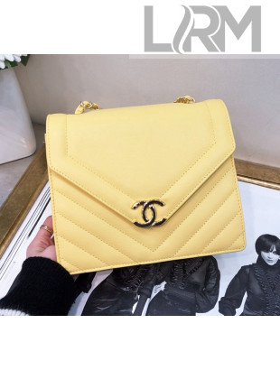 Chanel Chevron Calfskin Chain Flap Bag AS0025 Yellow 2019