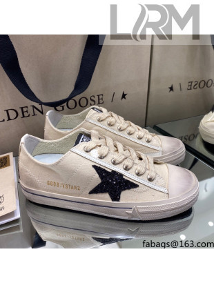 Golden Goose V-Star LTD Sneakers in Beige Canvas With Black Glitter Star 2021