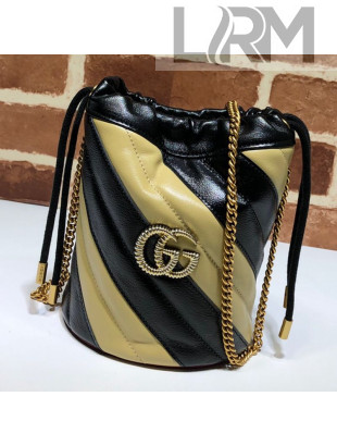 Gucci GG Diagonal Marmont Leather Mini Bucket Bag 575163 Beige/Black 2019