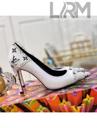 Louis Vuitton Cherie Pump 9.5cm in Studded Monogram Canvas White 2021