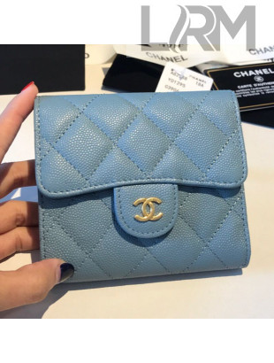 Chanel Three Folds Classic Small Flap Wallet A81900 Blue 3