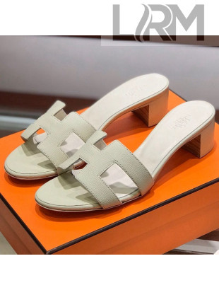 Hermes Santorini Epsom Calfskin Classic H Heeled Slide Sandals 