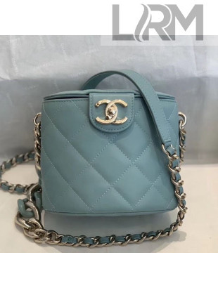 Chanel Quilted Lambskin Chain Round Vanity Case AS1355 Blue 2019