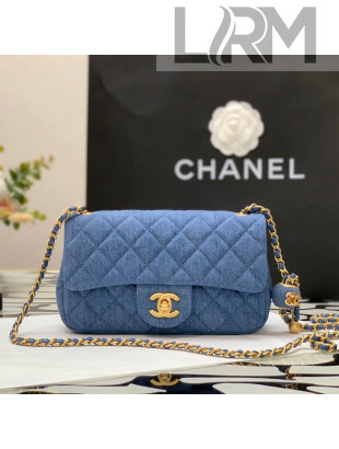 Chanel Denim Mini Flap Bag with Ball AS1787 Dark Blue 2022 34