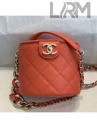 Chanel Quilted Lambskin Chain Round Vanity Case AS1355 Orange 2019