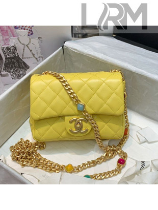 Chanel Lambskin Resin Stones Chain Mini Flap Bag AS2379 Yellow 2021