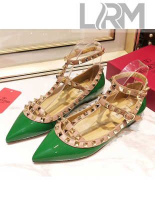 Valentino Patent Calfskin Rockstud Ballerina With Strap Green