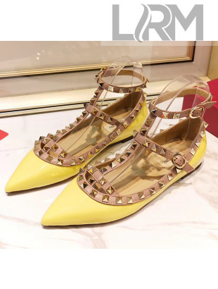 Valentino Patent Calfskin Rockstud Ballerina With Strap Yellow