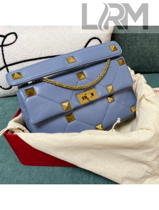 Valentino Roman Stud Lambskin Nappa Large Chain Bag 0188 Blue 2022