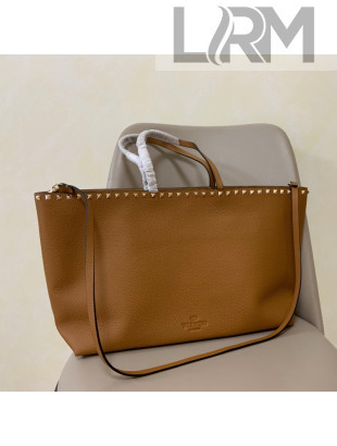 Valentino Rockstud Grainy Calfskin Tote Bag 0071 Brown 2022