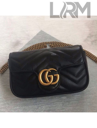 Gucci GG Marmont Leather Super Mini Bag ‎476433 Black/Gold 2021 