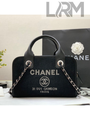 Chanel Mixed Fibers Bowling Bag 28cm A92749 Black 2022