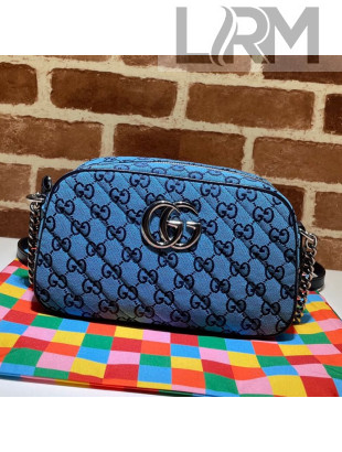 Gucci GG Marmont Multicolour Canvas Small Shoulder Bag 447632 Blue/Silver 2021