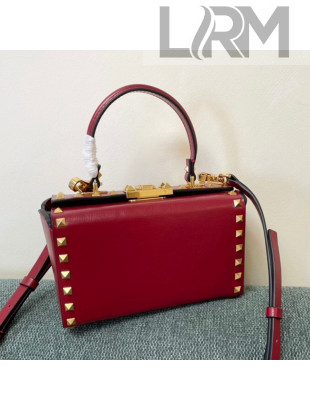 Valentino Rockstud Alcove Grainy Calfskin Box Bag Red 2021 4400