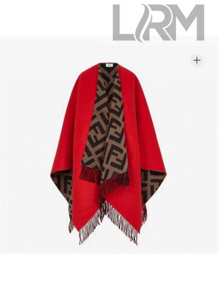 Fendi FF Wool Cashmere Cape 140x150cm Brown/Red 2021 110425