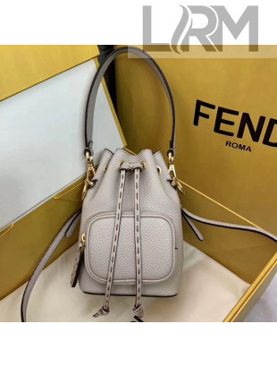 Fendi Litchi Grained Calfskin Mon Tresor Mini Bucket Bag Vintage White 2019