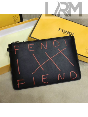 Fendi Roma Calfskin Lettering Clutch Black/Orange 2019