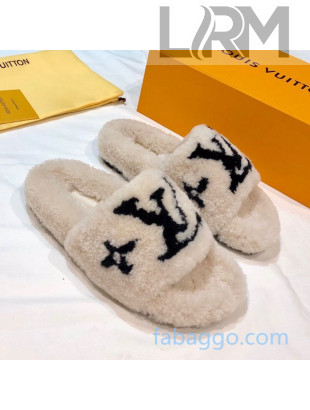 Louis Vuitton LV Homey Lambskin Wool Flat Mules Beige 2020