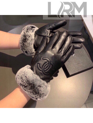 Chanel Lambskin and Rubbit Fur Gloves Black 2021 33