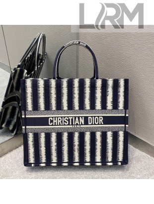 Dior Large Book Tote Bag in Blue and White Stripes Canvas 2021