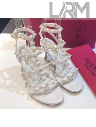 Valentino White Leather Rockstud Sandal With 6.5CM Heel 2020